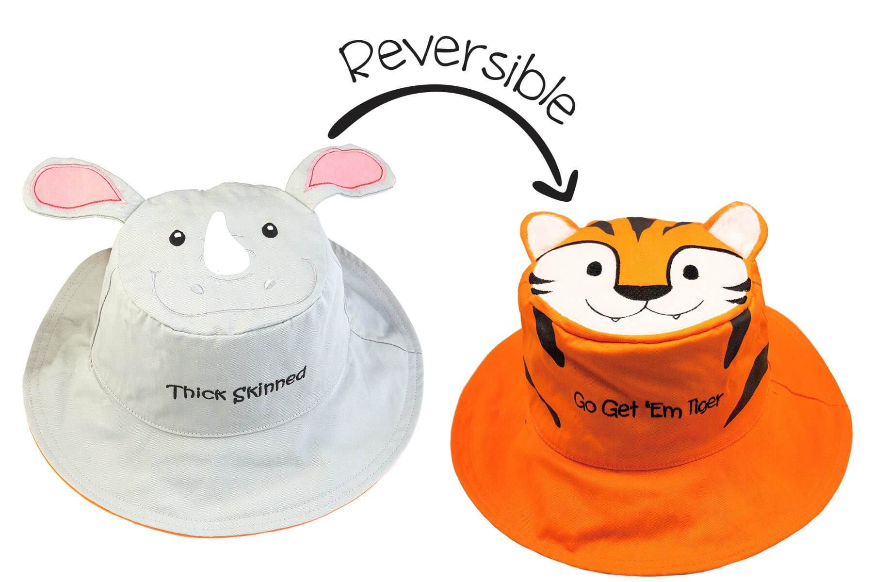 加拿大 flapjackkids - 雙面遮陽帽-犀牛/老虎