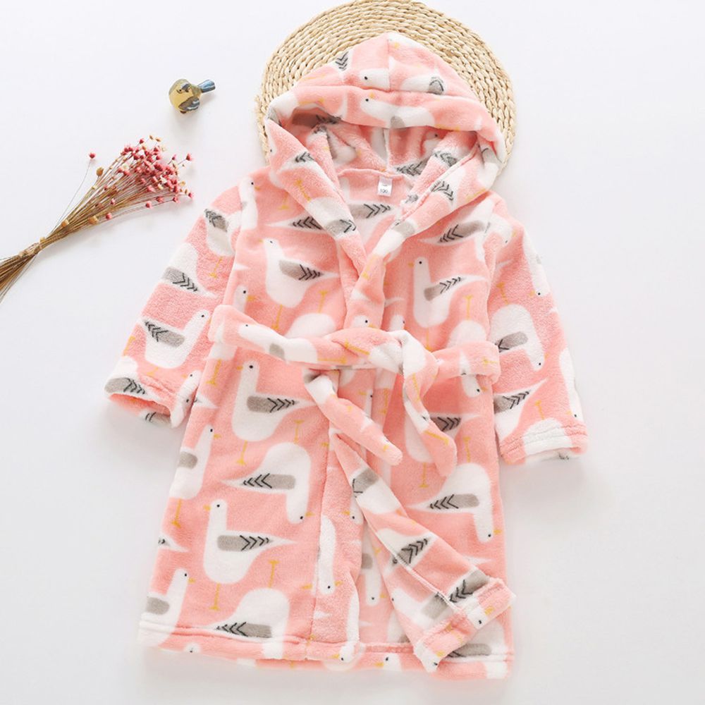 超柔軟珊瑚絨浴袍睡衣-粉色鴿子