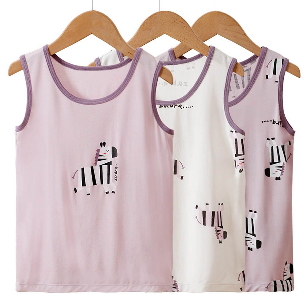 涼感莫代爾無袖背心(三件組)-斑馬-紫色