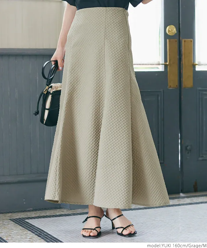 日本 COCA - 時尚菱紋顯瘦魚尾裙-灰棕