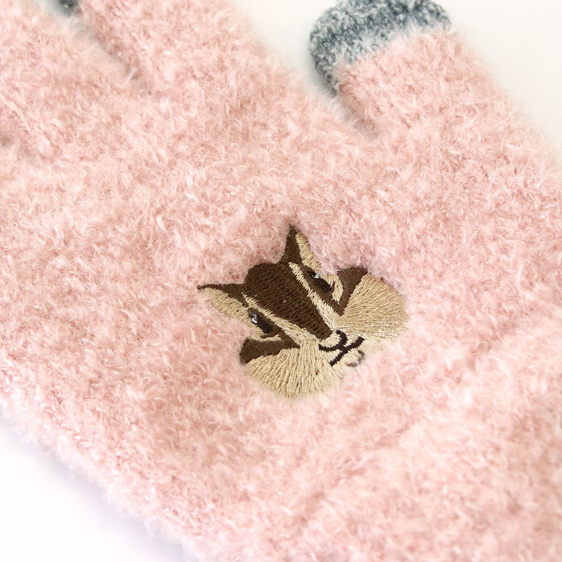 日本 TOMO - 大人可觸控短絨保暖手套-小浣熊-淺灰