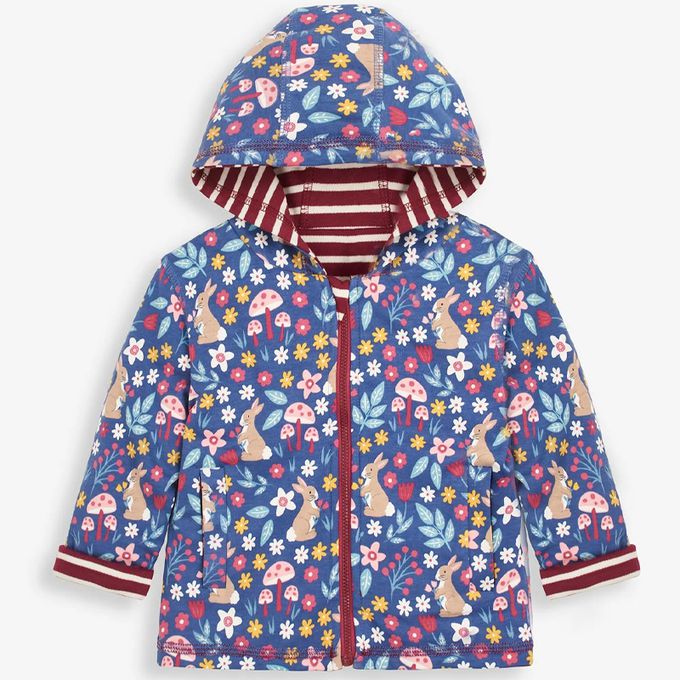 英國 JoJo Maman BeBe - 雙面穿100%純棉保暖連帽外套-花卉森林