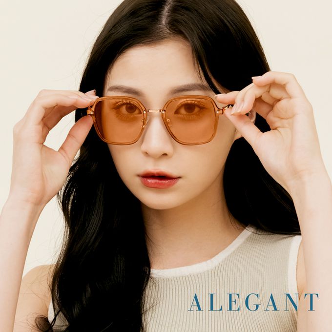 ALEGANT - 潤蜜橘韓版透視感金屬設計方框墨鏡│UV400太陽眼鏡