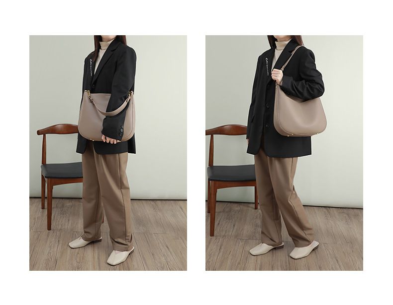 真皮大容量水桶單肩手提包(A4可放)-附2種背帶-栗子咖啡色 (33x29x9cm)