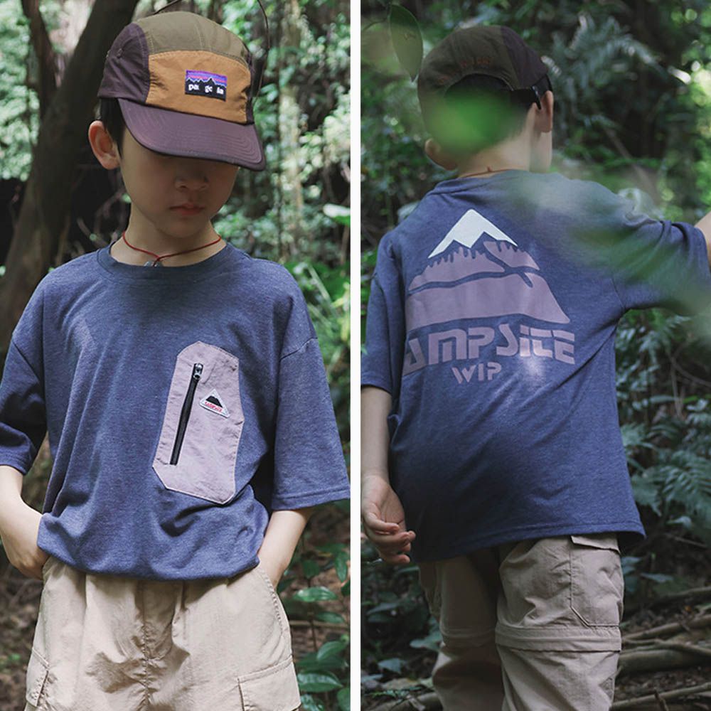 吸濕快乾圓領短袖上衣-前口袋後印花-寶藍