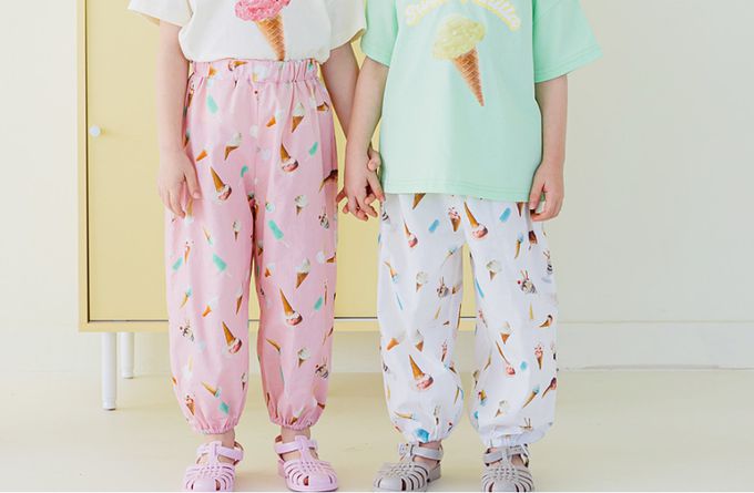 韓國 Bebezoo - 透氣純棉縮褲管防蚊褲-冰淇淋-粉