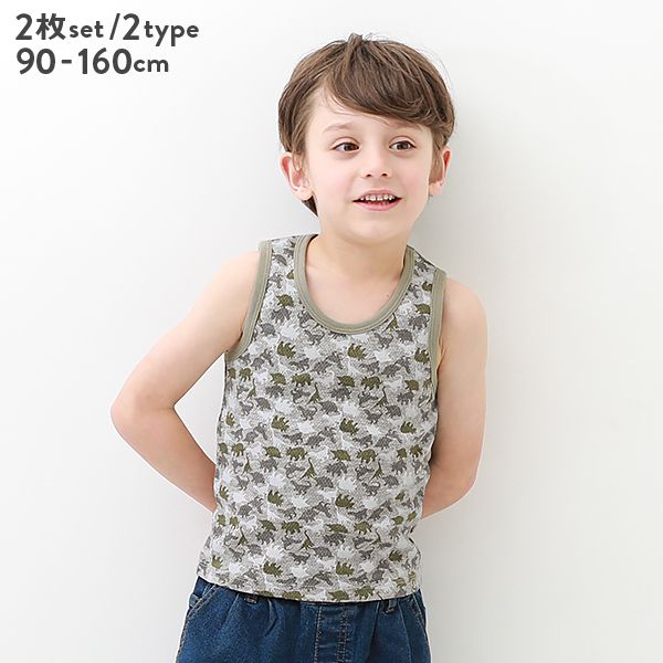 日本 devirock - 吸水速乾無袖背心內衣兩件組-恐龍-墨綠灰