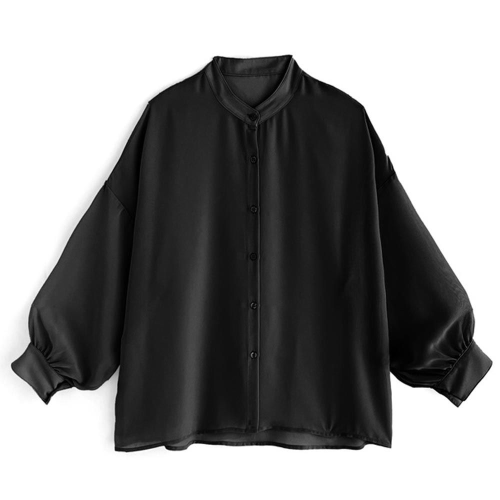 日本 GRL - 透膚感泡泡袖薄長袖襯衫-黑 (F)
