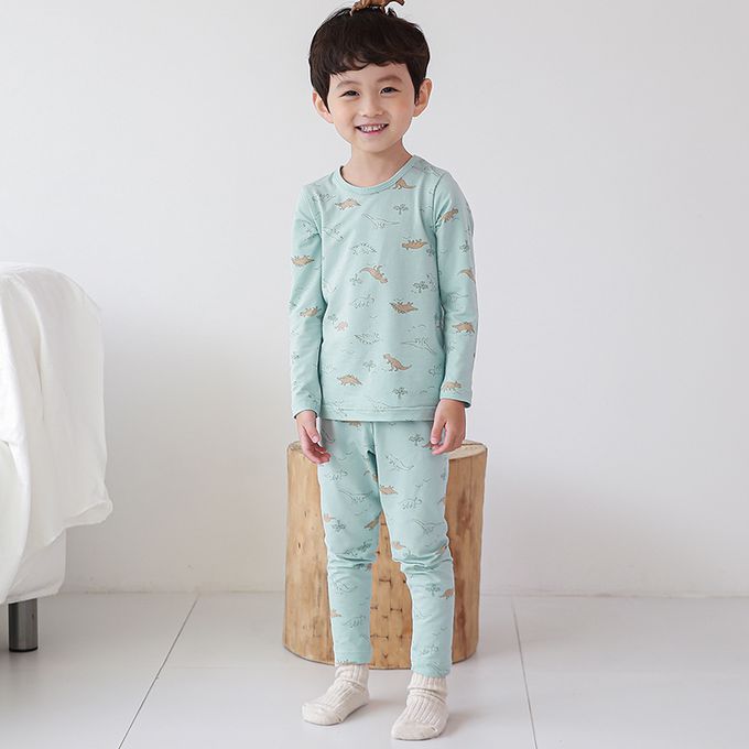 正韓 Cogibu - 極舒適無螢光劑幼兒/兒童 AERO WARM 有機發熱衣睡衣/家居服套裝組-恐龍