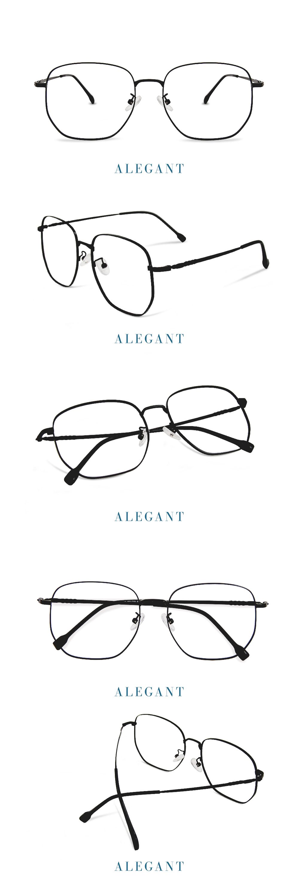 ALEGANT - 松露黑幾何多邊文青金屬光學鏡框UV400濾藍光眼鏡