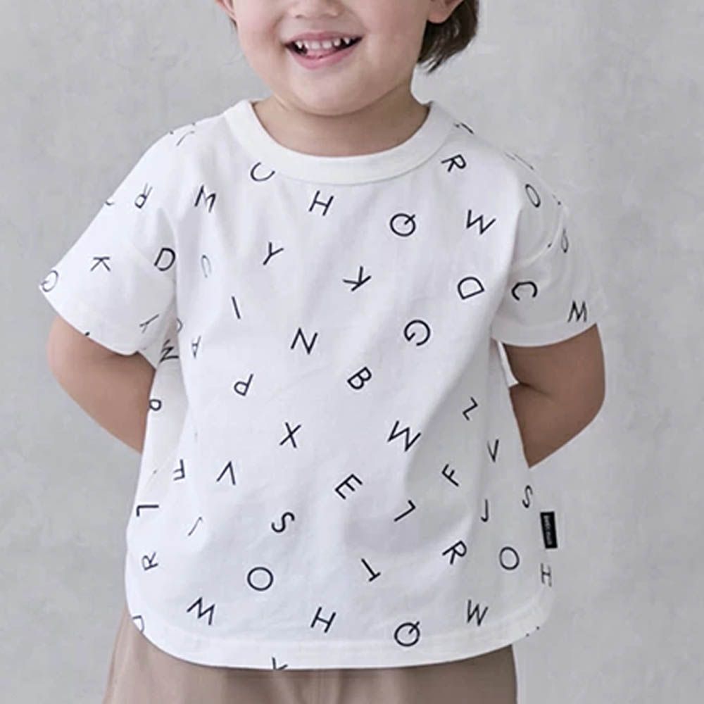 [低價]接觸冷感 滿版印花短袖上衣-英文-白