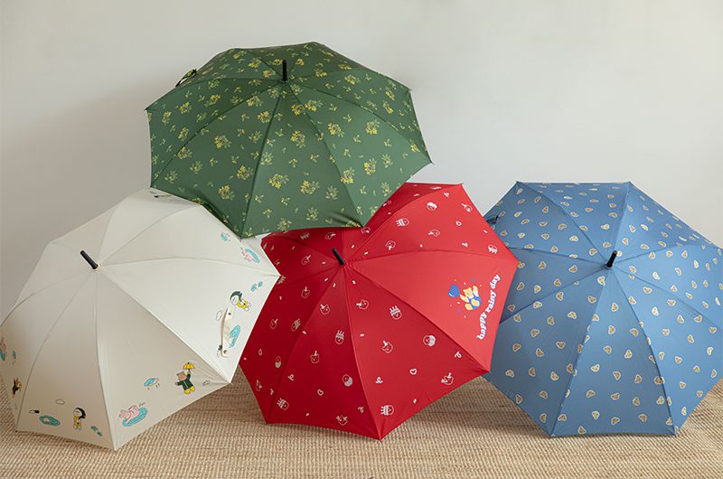 韓國 Daily Like - 直立式長雨傘-含羞草-深綠