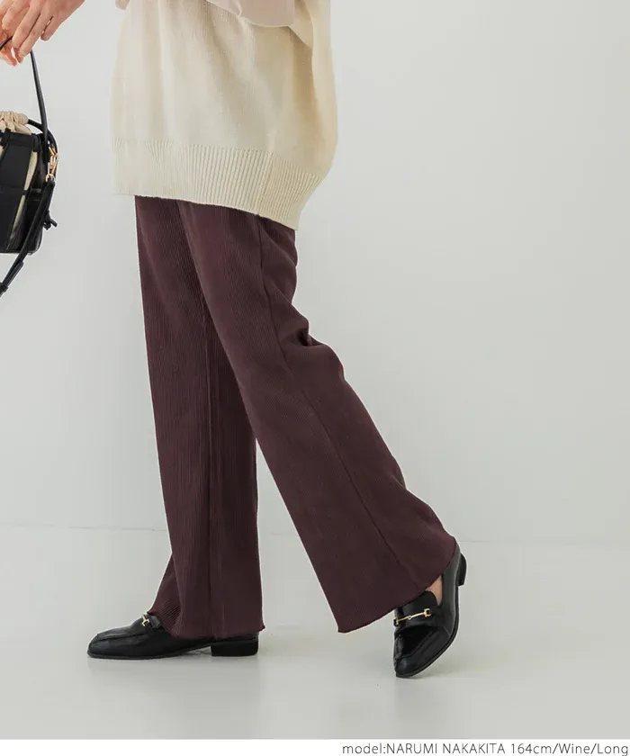 日本 COCA - 秋冬款燈芯絨百搭寬褲-酒紅