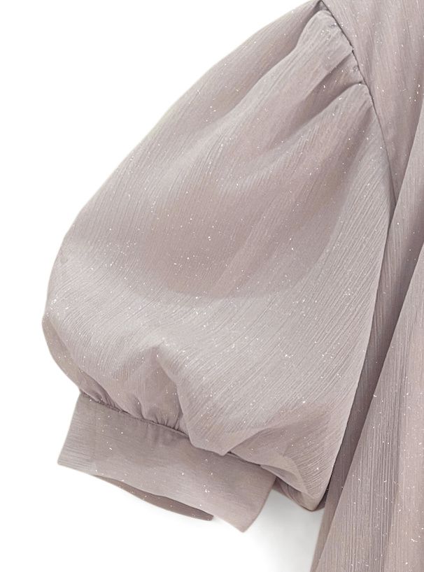 日本 GRL - 後綁帶柔美光澤雪紡泡泡袖上衣-香檳粉 (F)