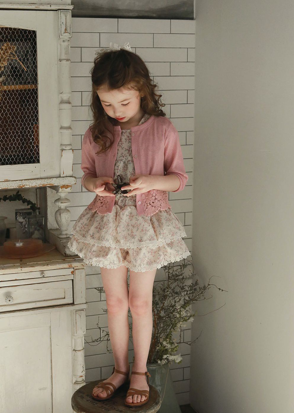 韓國 PuellaFLO - 雙層荷葉袖碎花上衣-粉紅花