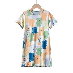 冰絲涼感木耳邊連身睡裙/家居服-軟糖熊熊-白色