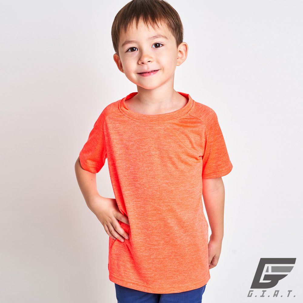 GIAT - 兒童吸排透氣運動短袖上衣-花紗款-螢光橙