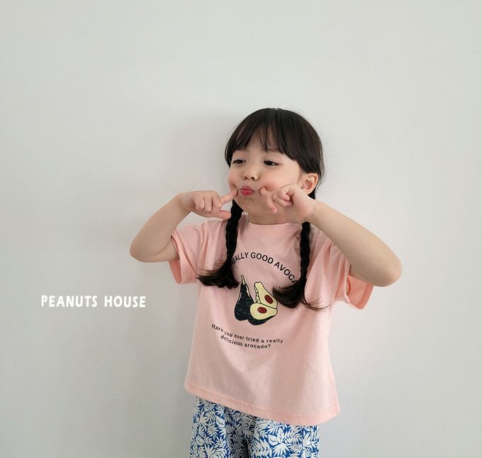 韓國 Peanuts House - 可愛酪梨印短袖上衣-綠