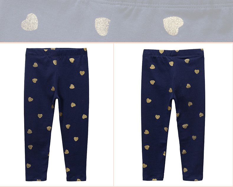 Jumping meters - 休閒腰鬆緊內搭褲-亮晶晶愛心-深藍色