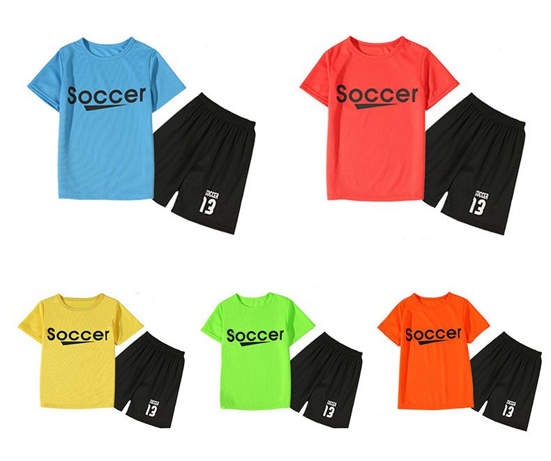 兒童速乾網眼短袖運動套裝-Soccer-紅色