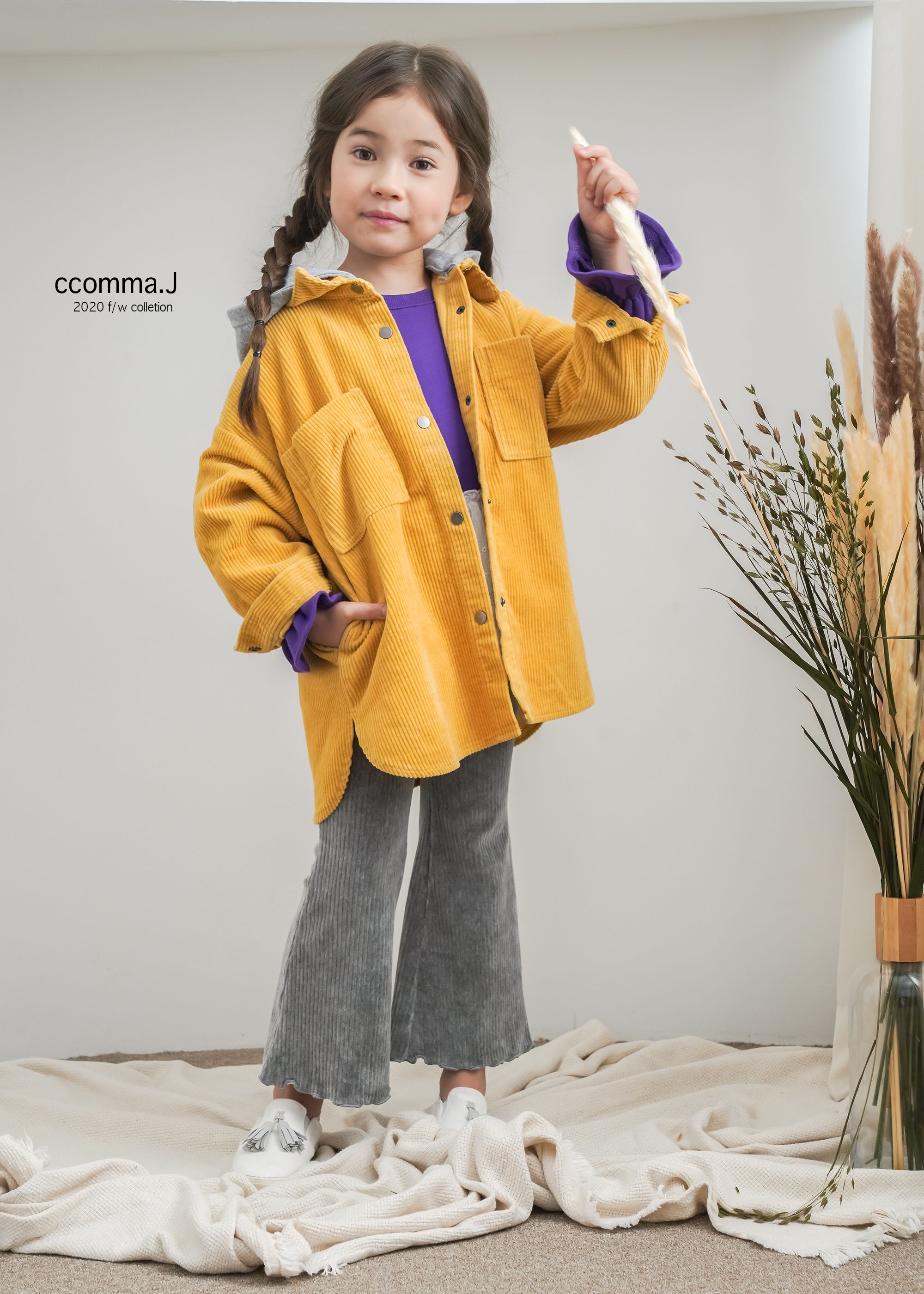 韓國 ccomma. J - 燈芯絨連帽夾克-芥末黃