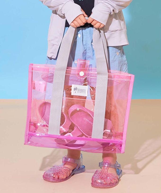 日本 devirock - 果凍色系PVC游泳/玩水包-淺黃x水藍