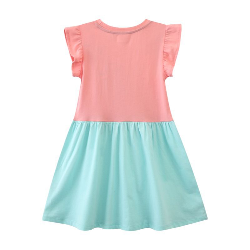 Jumping meters - 棉質圓領小飛袖洋裝-獨角獸公主-粉+藍