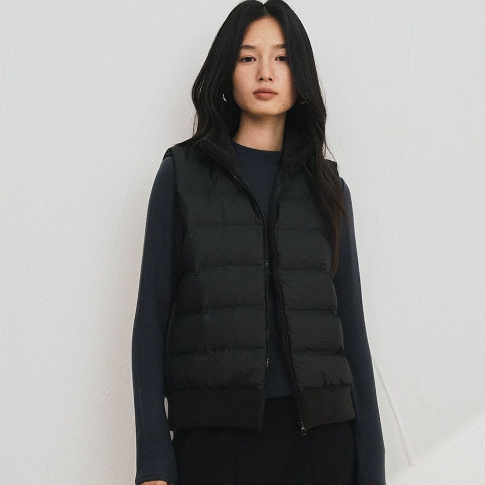 90%羽絨拼接搖粒絨背心-顯瘦黑