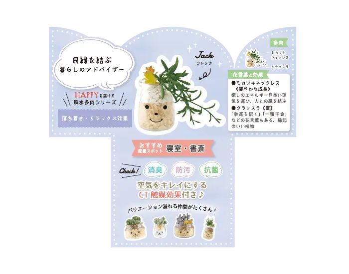 日本 KISHIMA - CT觸媒 開運消臭仿真多肉盆栽-RELAX-Jack (S(10.5x7.5x10.5cm))