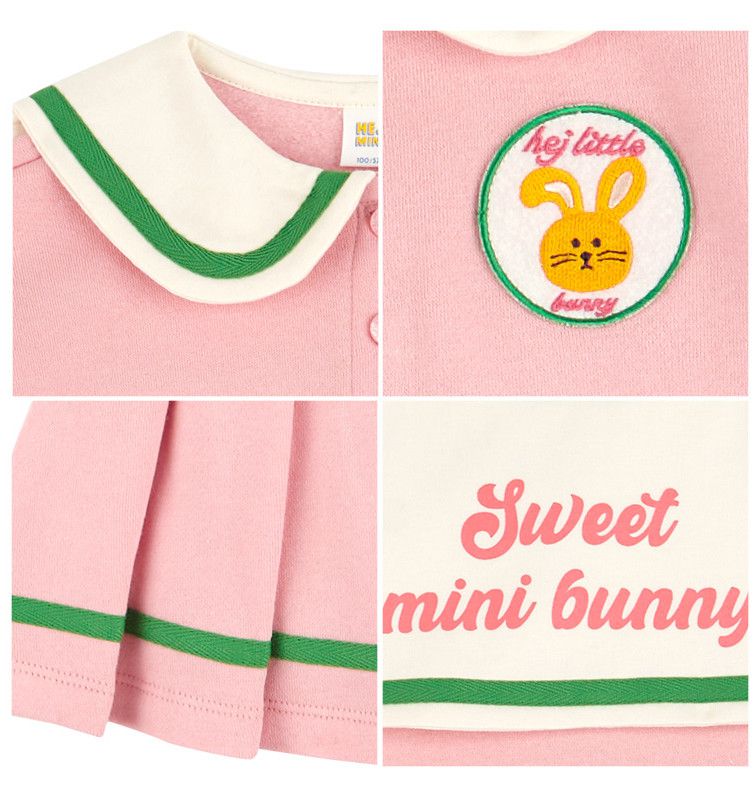 韓國 HEJMINI - (裏起毛)假兩件水手領百褶裙洋裝-米X綠