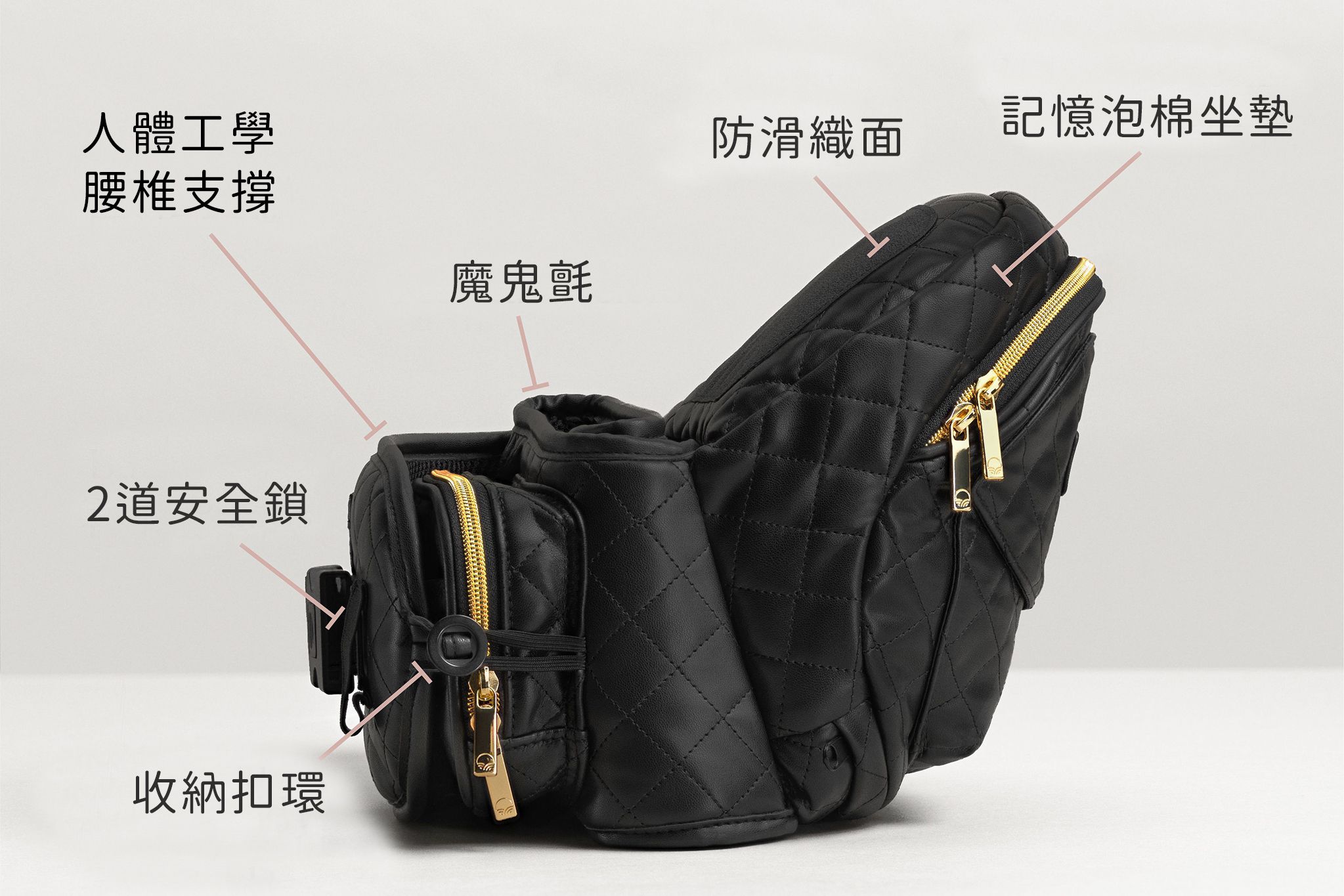 美國Tushbaby - 精品腰凳包-純素皮革_黑 (19*10*9.5cm(+/-5%))