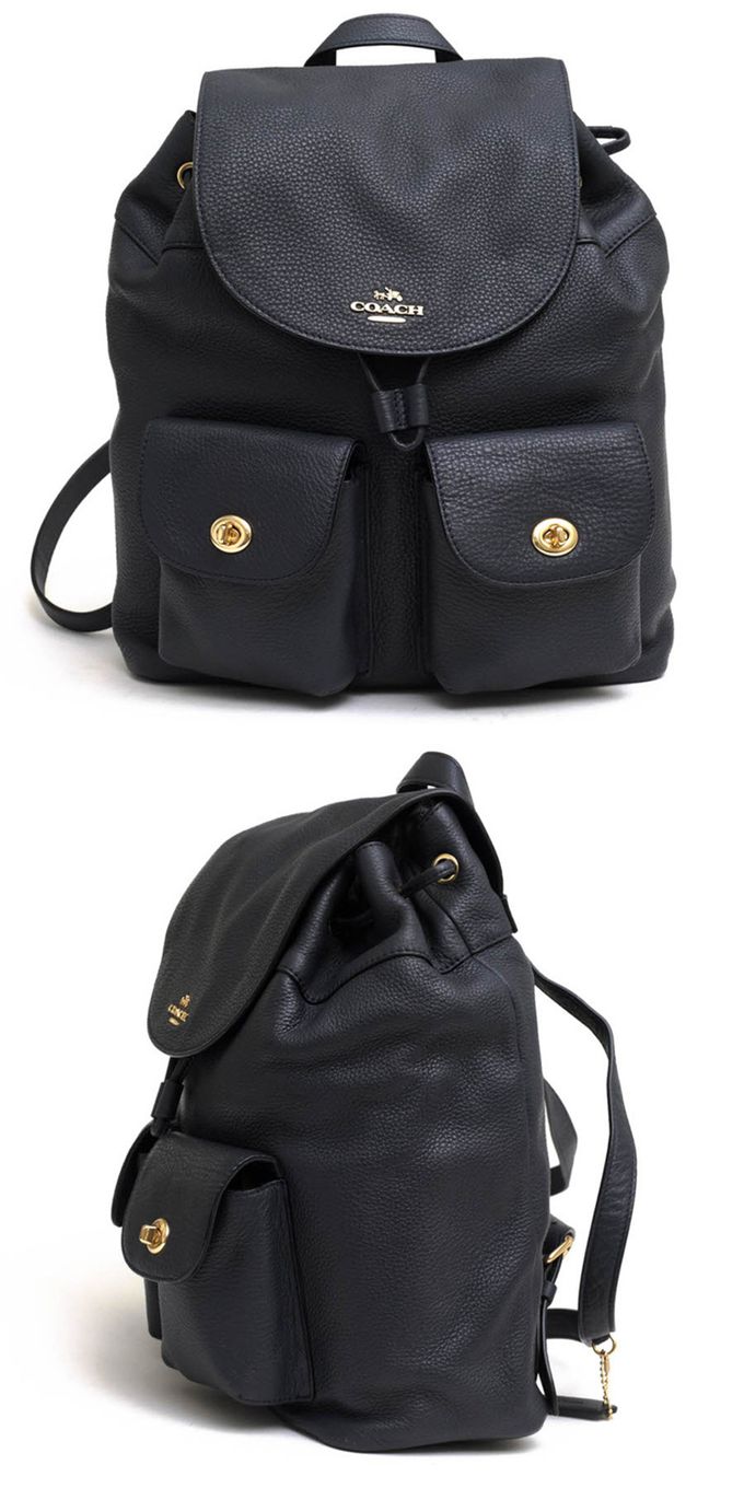 COACH - 素面皮革前口袋後背包 (黑)