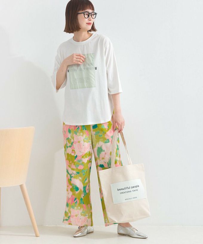 日本 le colis - [人氣款]柔和季節感印花輕盈寬褲-暈染-灰卡其