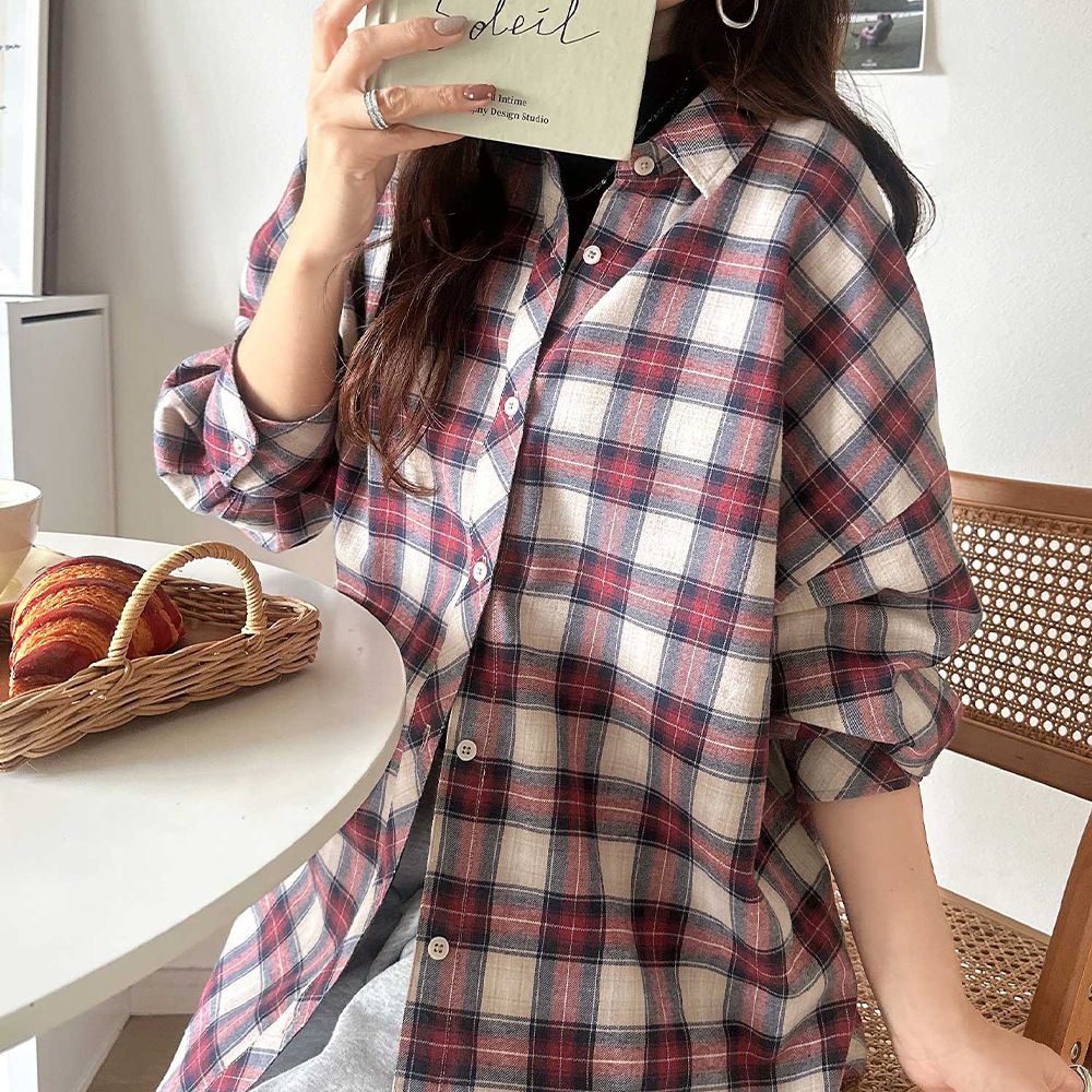 經典百搭寬鬆感絨面襯衫-紅系