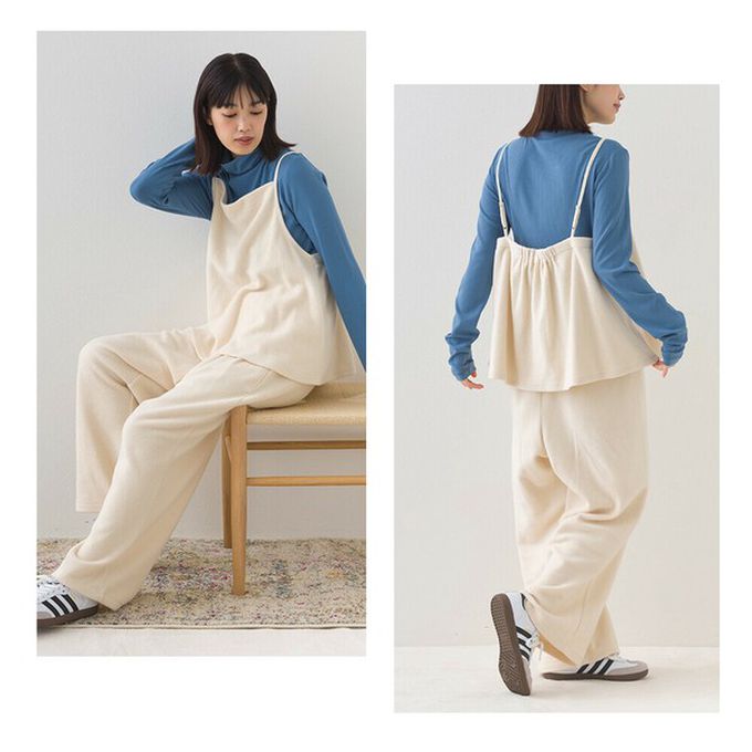 日本 OMNES - 溫柔百搭毛氈感細肩帶2件式套裝-黑