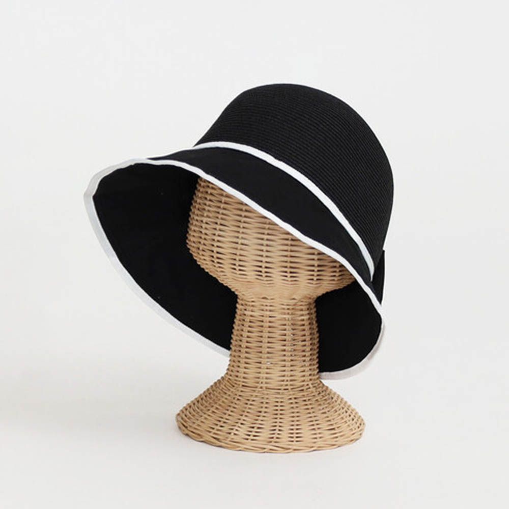 滾邊蝴蝶結造型編織草帽-優雅黑