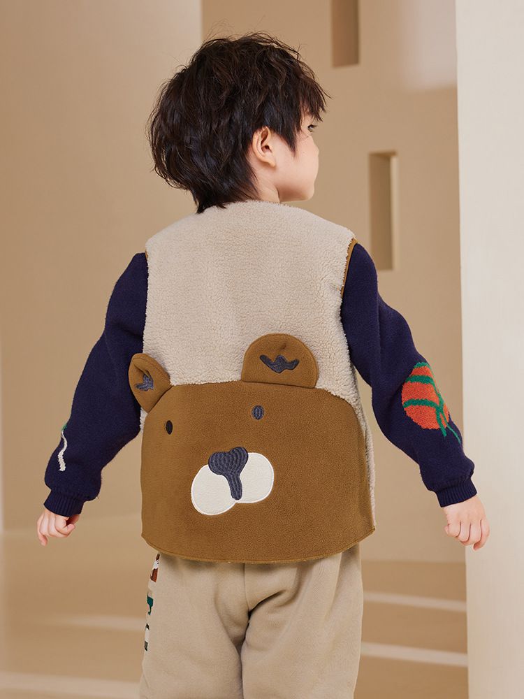 搖粒絨保暖兒童背心-恐龍-綠色