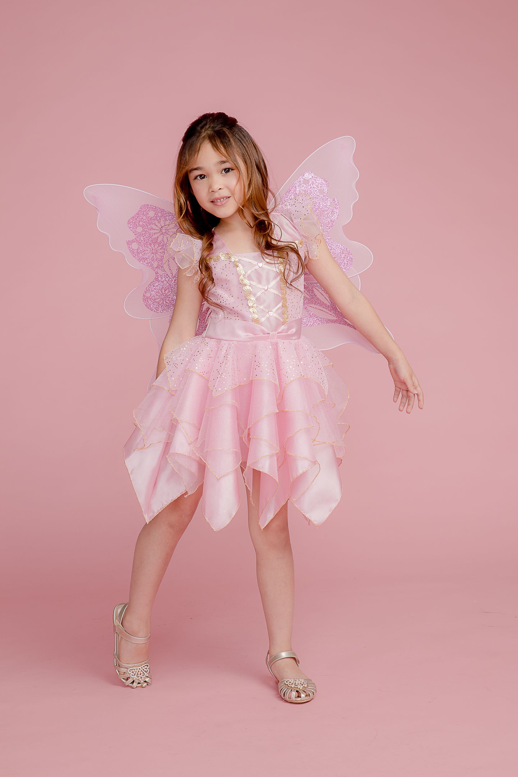 Love, Charlotte - 粉蝴蝶仙子裝-短裙背心洋裝及翅膀-內含洋裝+背式翅膀