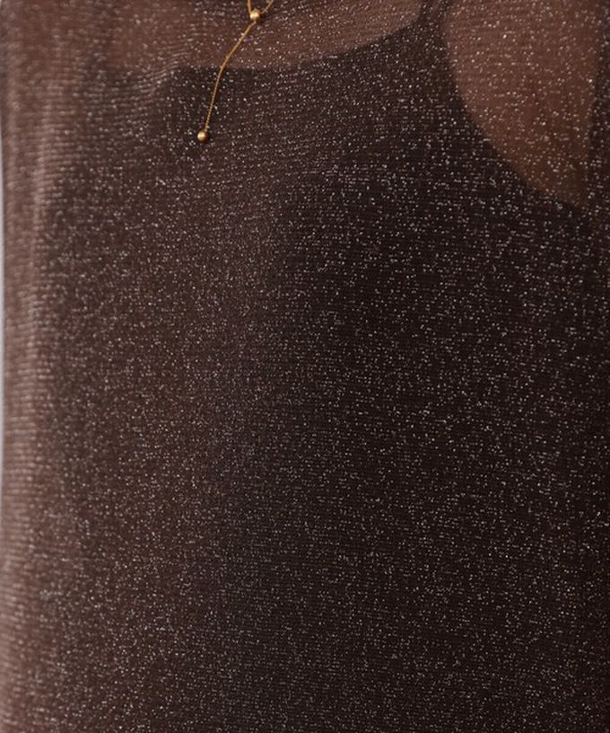 日本 Bab - 光澤閃耀透膚寬版長袖上衣-咖啡