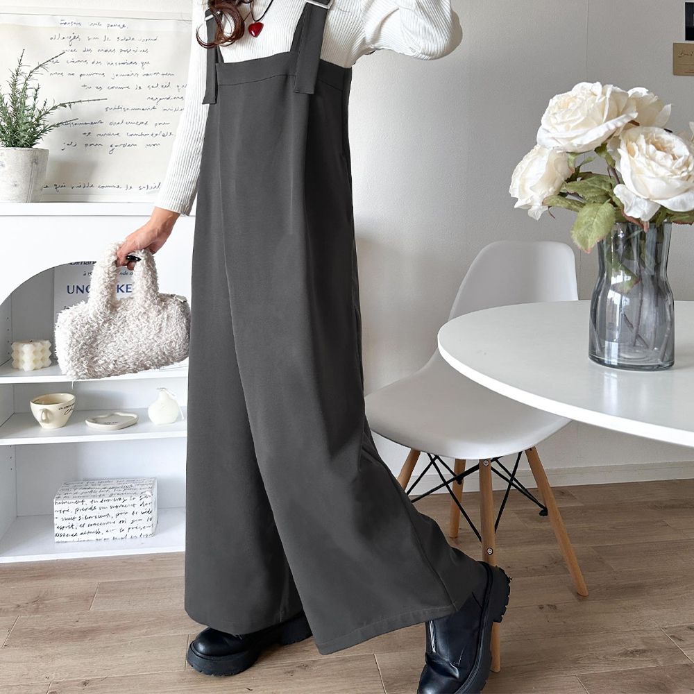 前後2way工裝風俐落廓形連身褲-炭灰