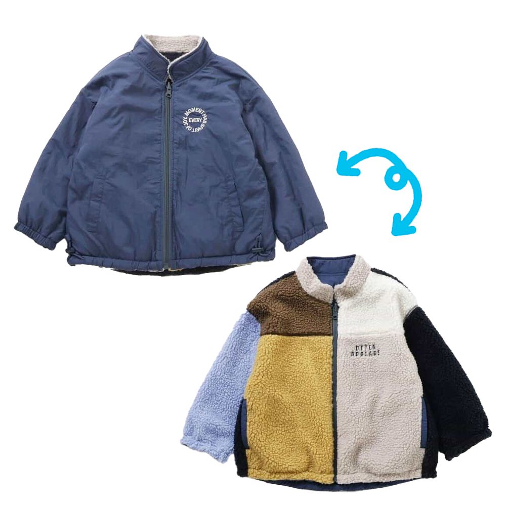 2WAY雙面穿！柔軟毛毛百搭保暖外套-海軍藍X撞色