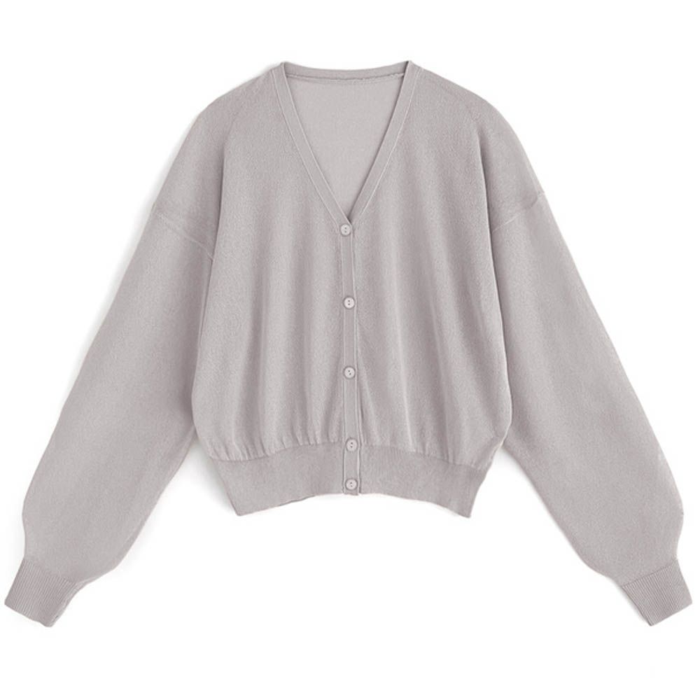 透膚柔軟針織開襟衫/小外套-淺灰棕 (F)