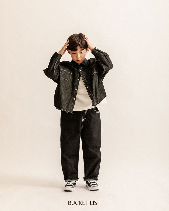 韓國 BUCKET LIST - 潮流口袋丹寧襯衫/外套-深藍