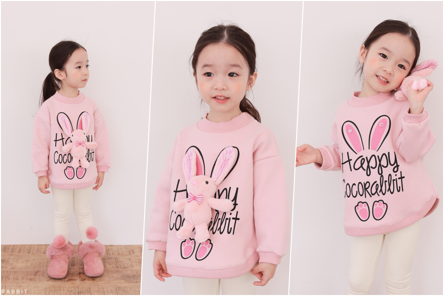 韓國 Coco rabbit - 長耳兔玩偶點綴長袖上衣-粉