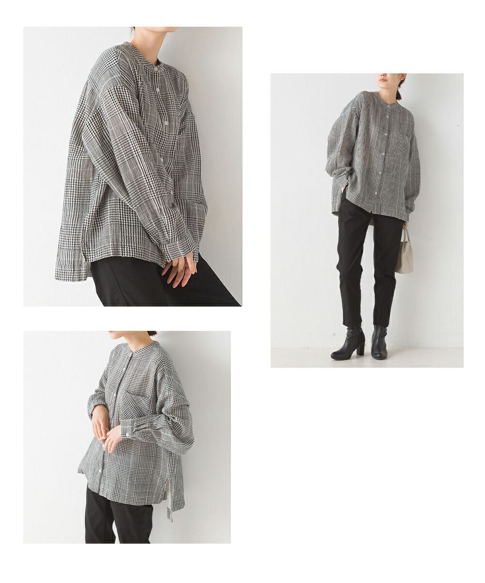 日本 OMNES - 圓領質感二重紗長袖襯衫-白