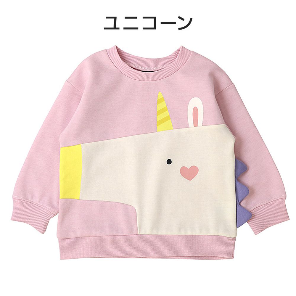 裏起毛 可愛立體動物長袖上衣-獨角獸-粉紅