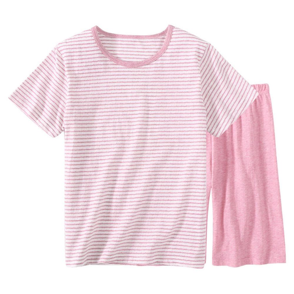 MAMDADKIDS - 純棉短袖套裝/家居服-條紋上衣-淺粉色
