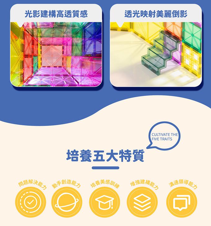 Kikimmy - 亮彩燈光益智磁力片/積木-71 PCS/基礎亮彩燈光組