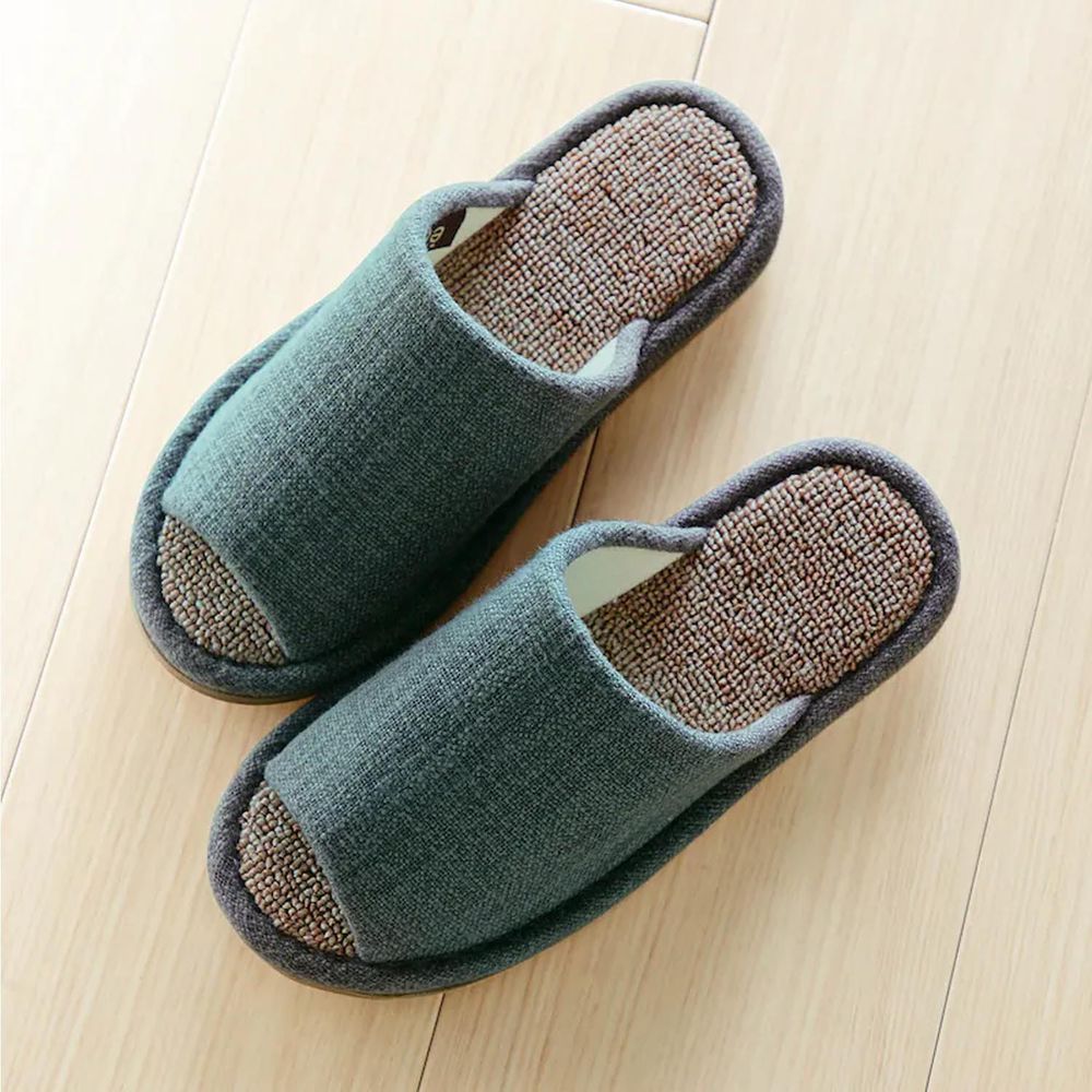 日本千趣會 - 透氣棉麻質感室內拖鞋-灰綠