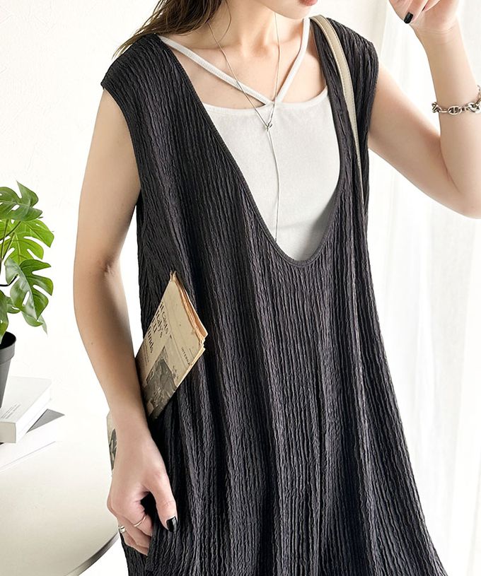 日本 Classical Elf - 前後2way領魅力緹花柔軟連身褲-淺灰杏